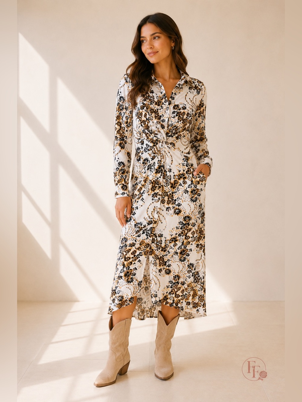 Free People Tough Love Floral Midi Shirt Dress size 6